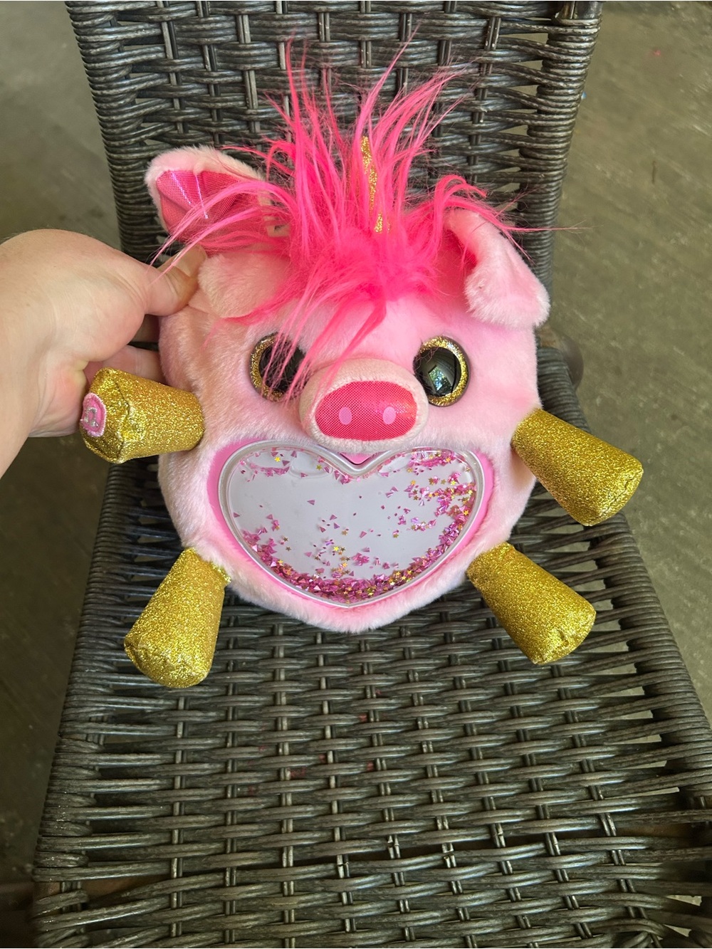 Plush Pink Glitter Heart Pig Toy with Gold Hooves
